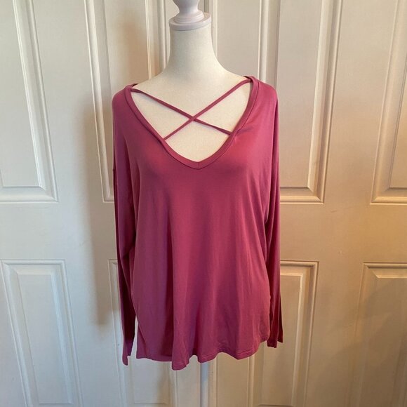Pink Victoria's Secret Soft Criss Cross Neck Long Sleeve T-Shirt - Picture 1 of 5